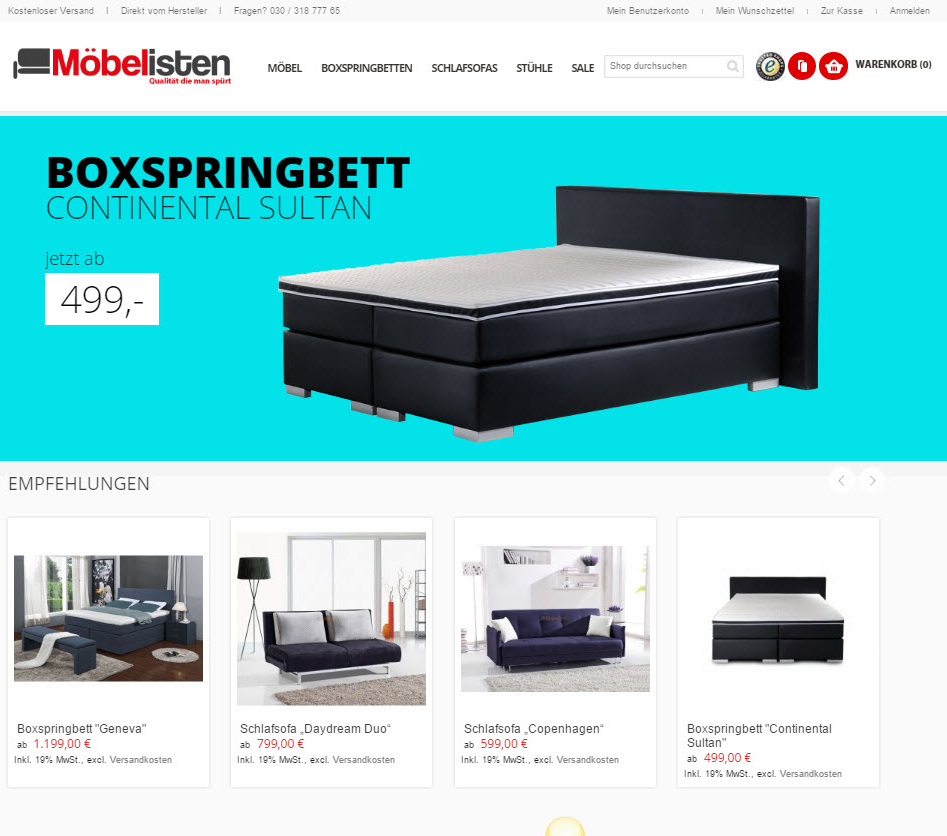 Neue Möbel im Online Shop der Möbelisten