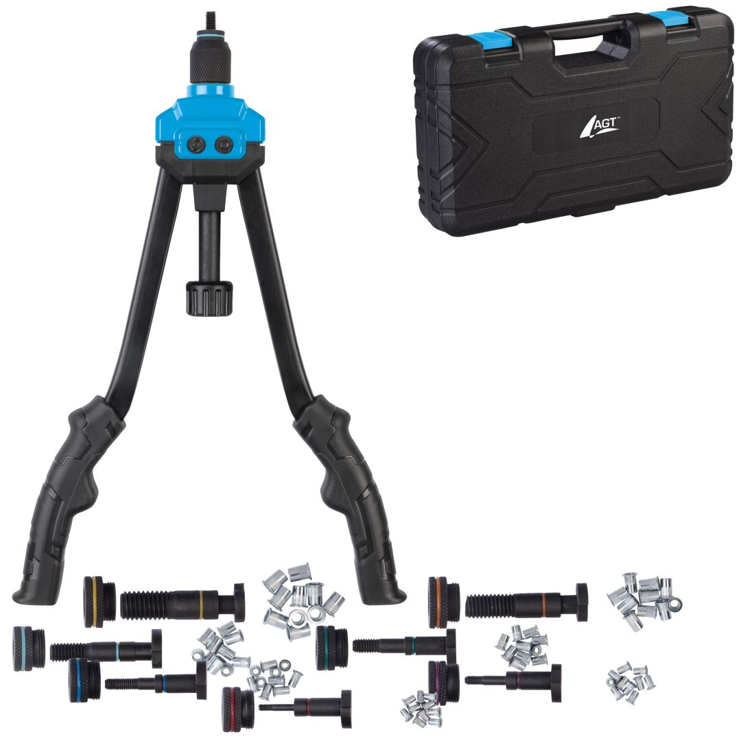 AGT Nietmutternzange mit 80 Nietmuttern, Dornen M3 - M12, Koffer, 40 cm