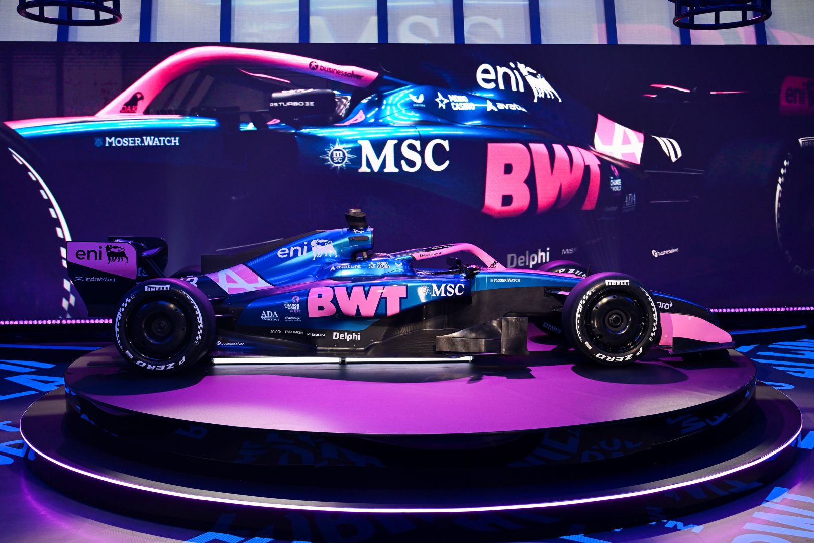 Das BWT Alpine Formula One Team enthüllt sein Fahrzeugdesign für 2026 bei einem Event an Bord von MSC Cruises
