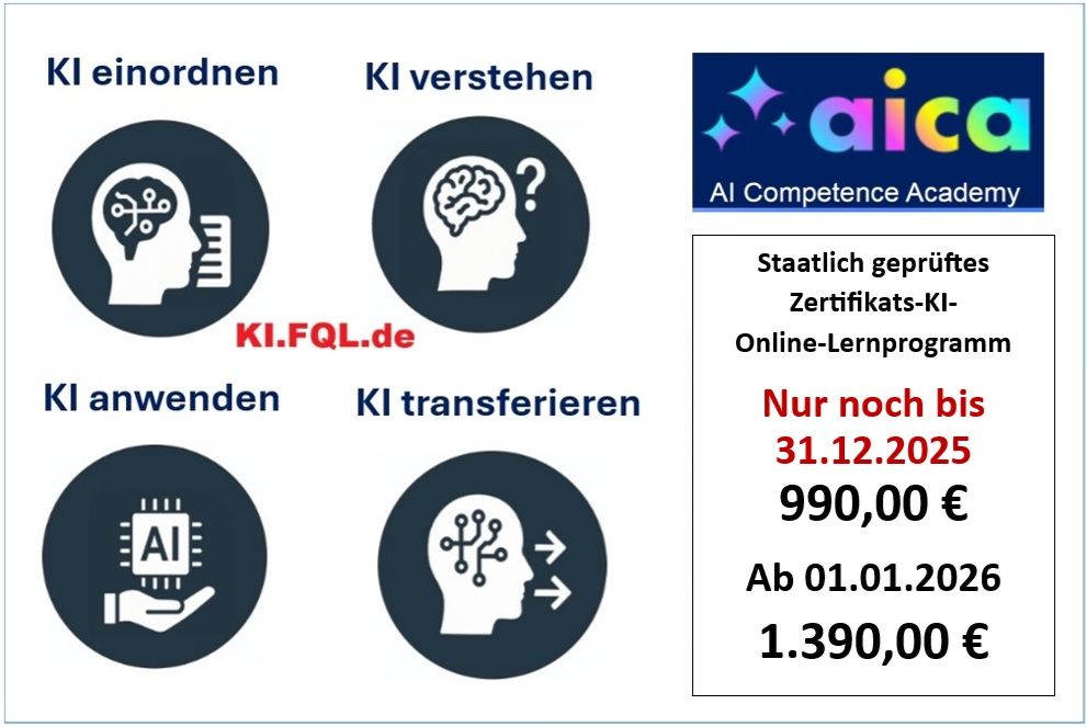 Das staatlich zertifizierte KI-Online-Lernprogramm hebt die Preise ab 1.1.2026 um 400 € an