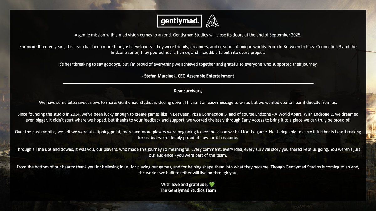 Ende einer Ära: Gentlymad Studios schließt nach über zehn Jahren