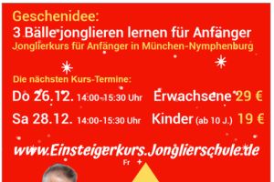 Geschenkidee: Jonglierkurs für Anfänger in München-Nymphenburg am Do 26.12. oder Sa 28.12.