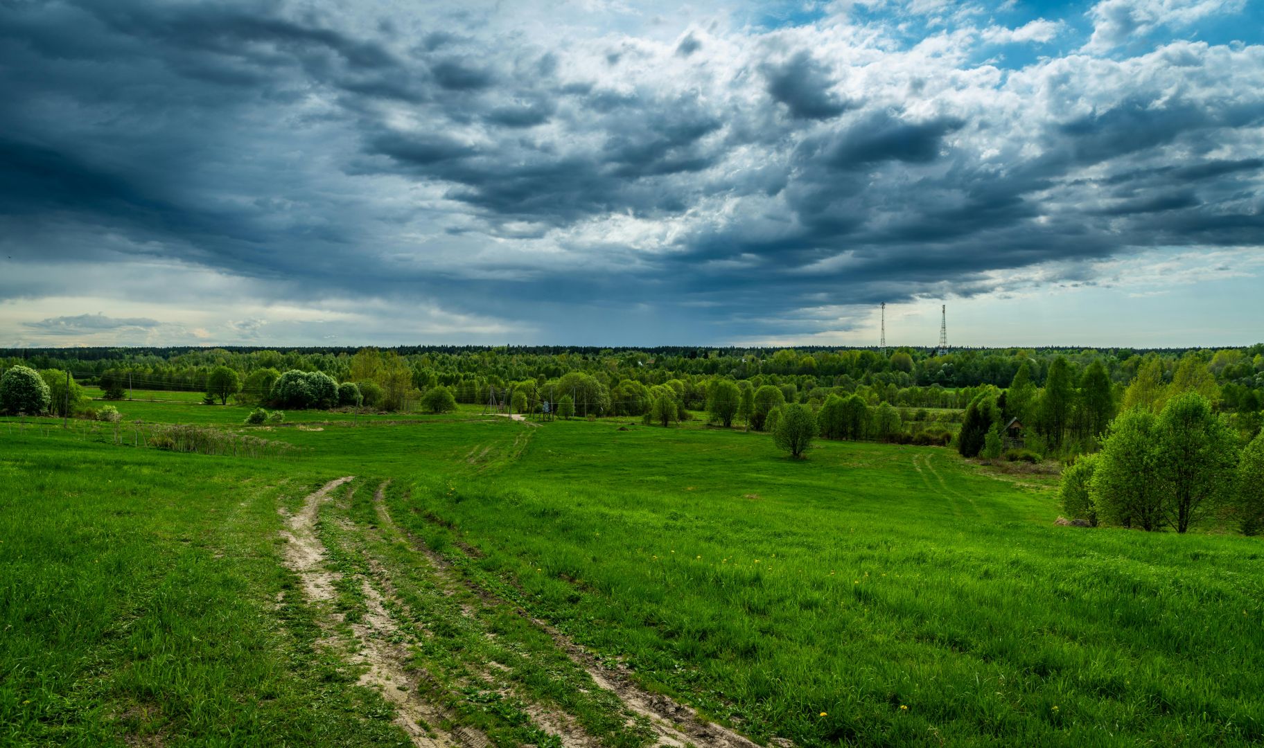 Graue Wolken Unter Grünem Feld