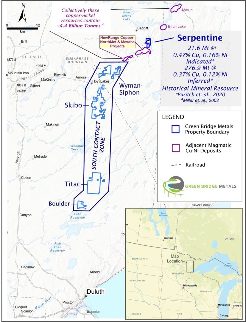 Green Bridge Metals unterzeichnet Vorvertrag für die Option auf ein Kupfer-Nickel-PGE-Projekt Serpentine mit großen Tonnagen im Duluth-Komplex, Minnesota, USA
