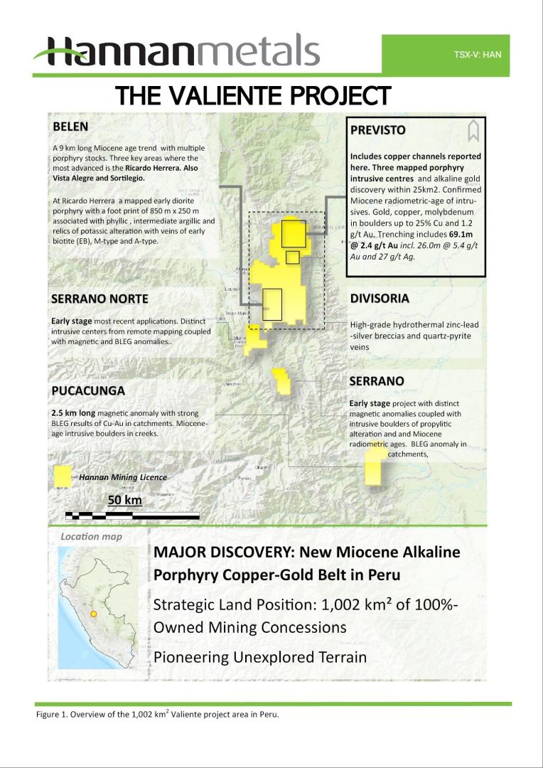 Hannan grenzt 750 m lange und bis zu 192 m breite Kupfermineralisierung in Previsto, Peru, ab