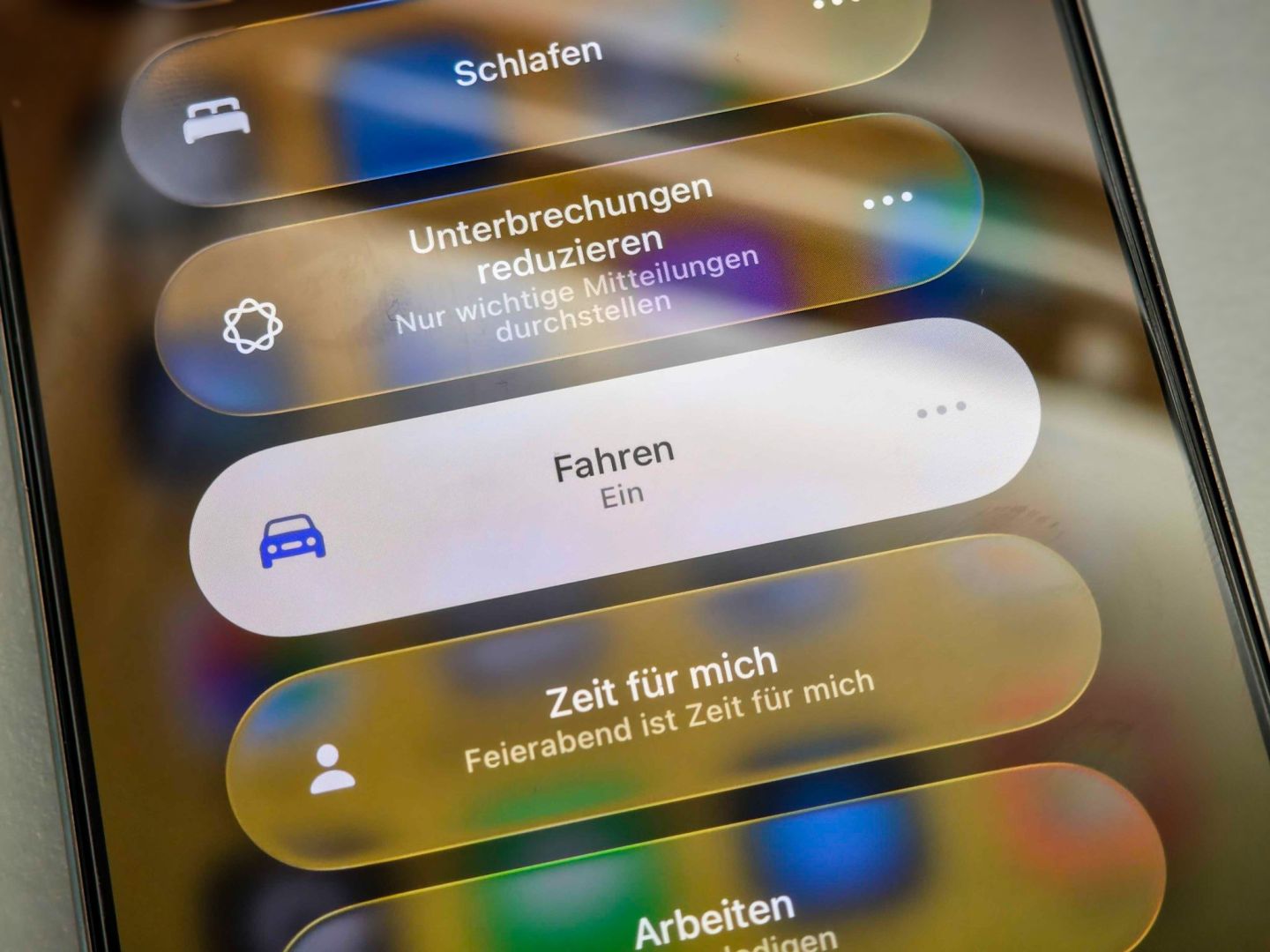 In der Fokusauswahl beim iPhone ist der Fahrfokus ausgewählt