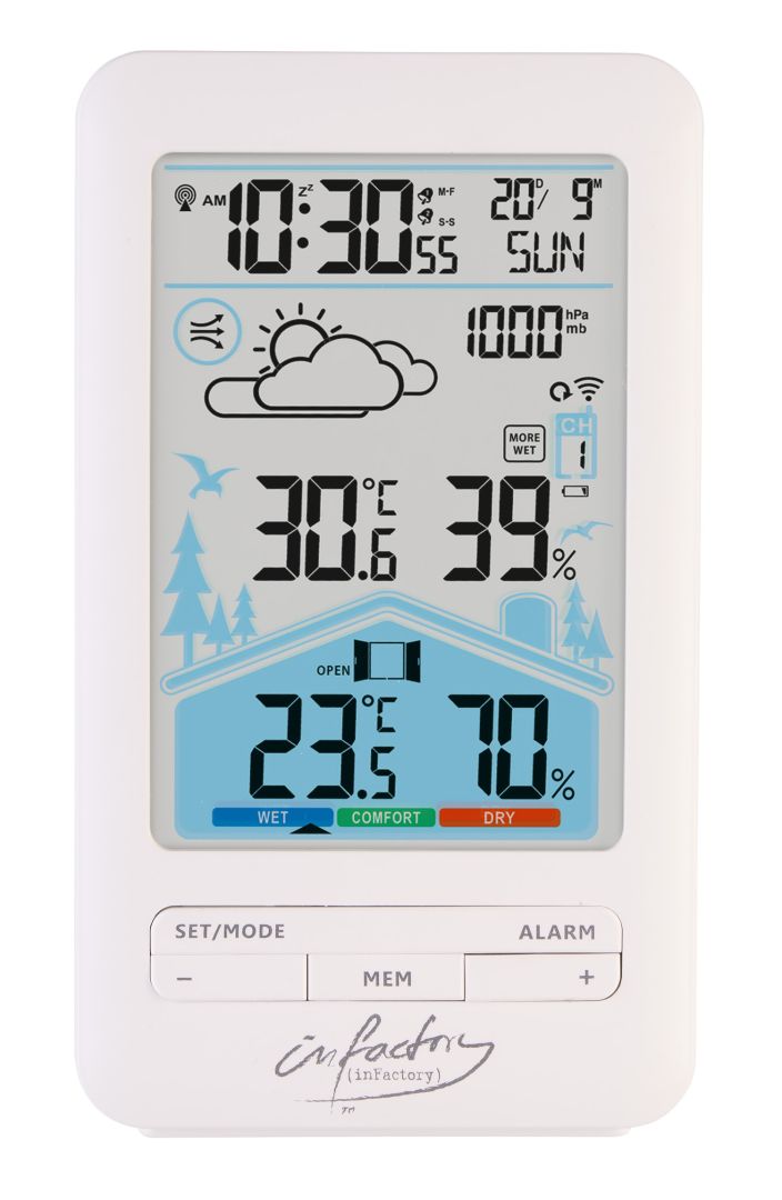 infactory Funk-Wetterstation FWS-180 mit Außensensor, Dual-Alarm-Wecker und Komfortindex