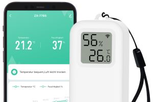 Luminea Home Control WLAN-Temperatur- und Luftfeuchtigkeitssensor mit Display, App