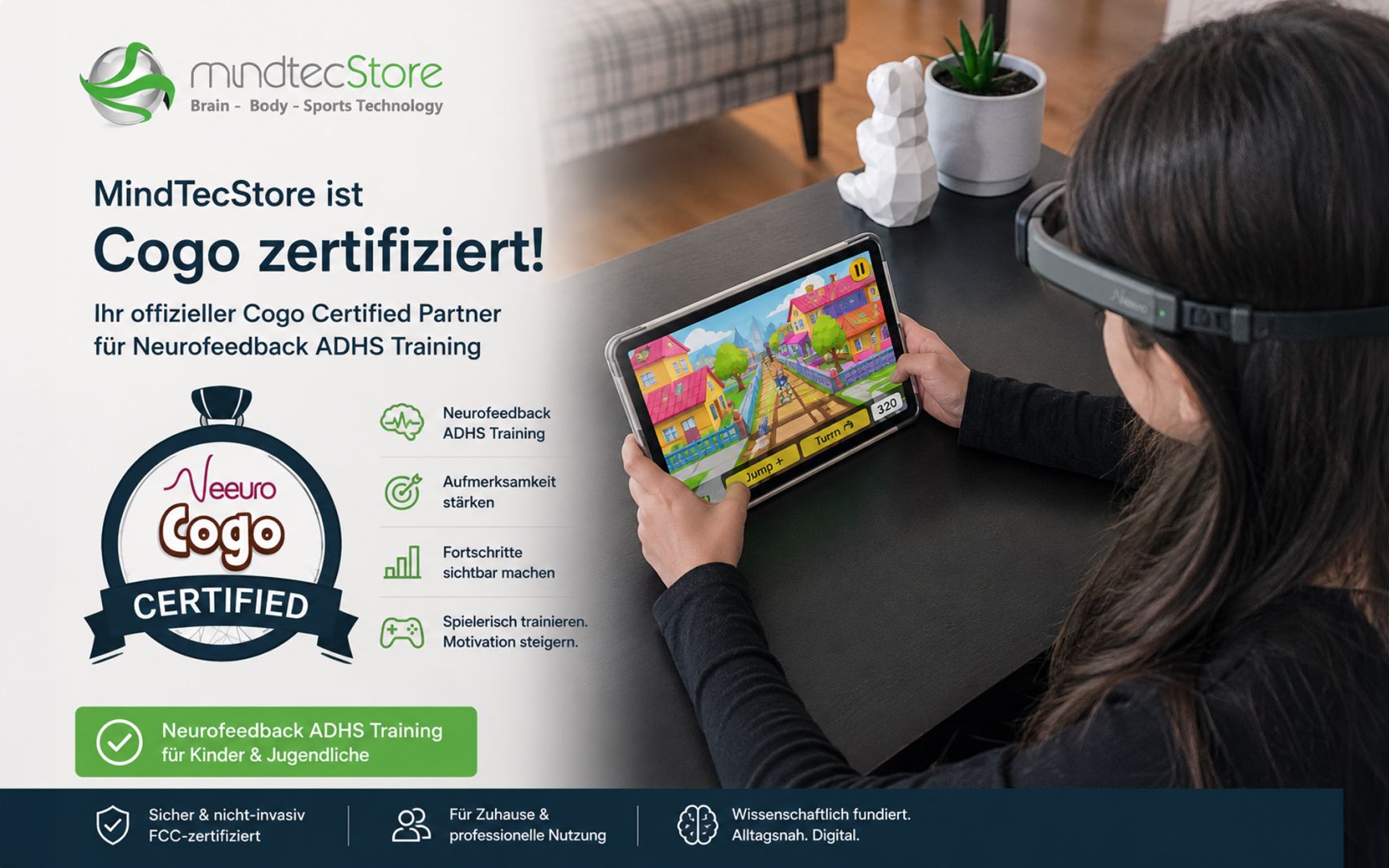 MindTecStore wird offizieller Cogo Certified Partner – Neurofeedback & EEG-basiertes Aufmerksamkeitstraining für Konzentration