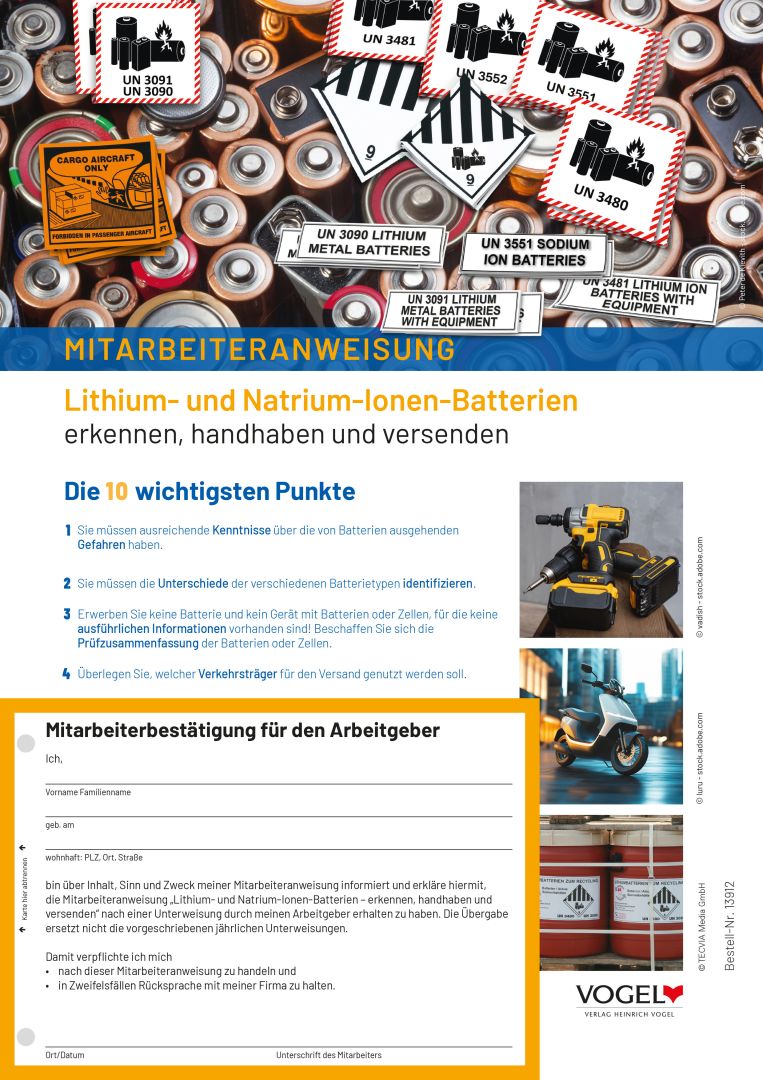 Neue Auflage Mitarbeiteranweisung Lithium- und Natrium-Ionen-Batterien