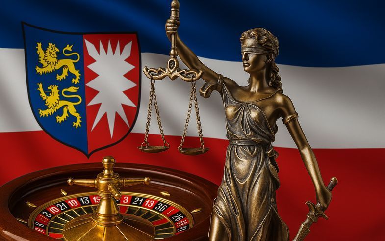 Justiz, Glücksspiel und die Sonderstellung Schleswig-Holsteins symbolisch dargestellt