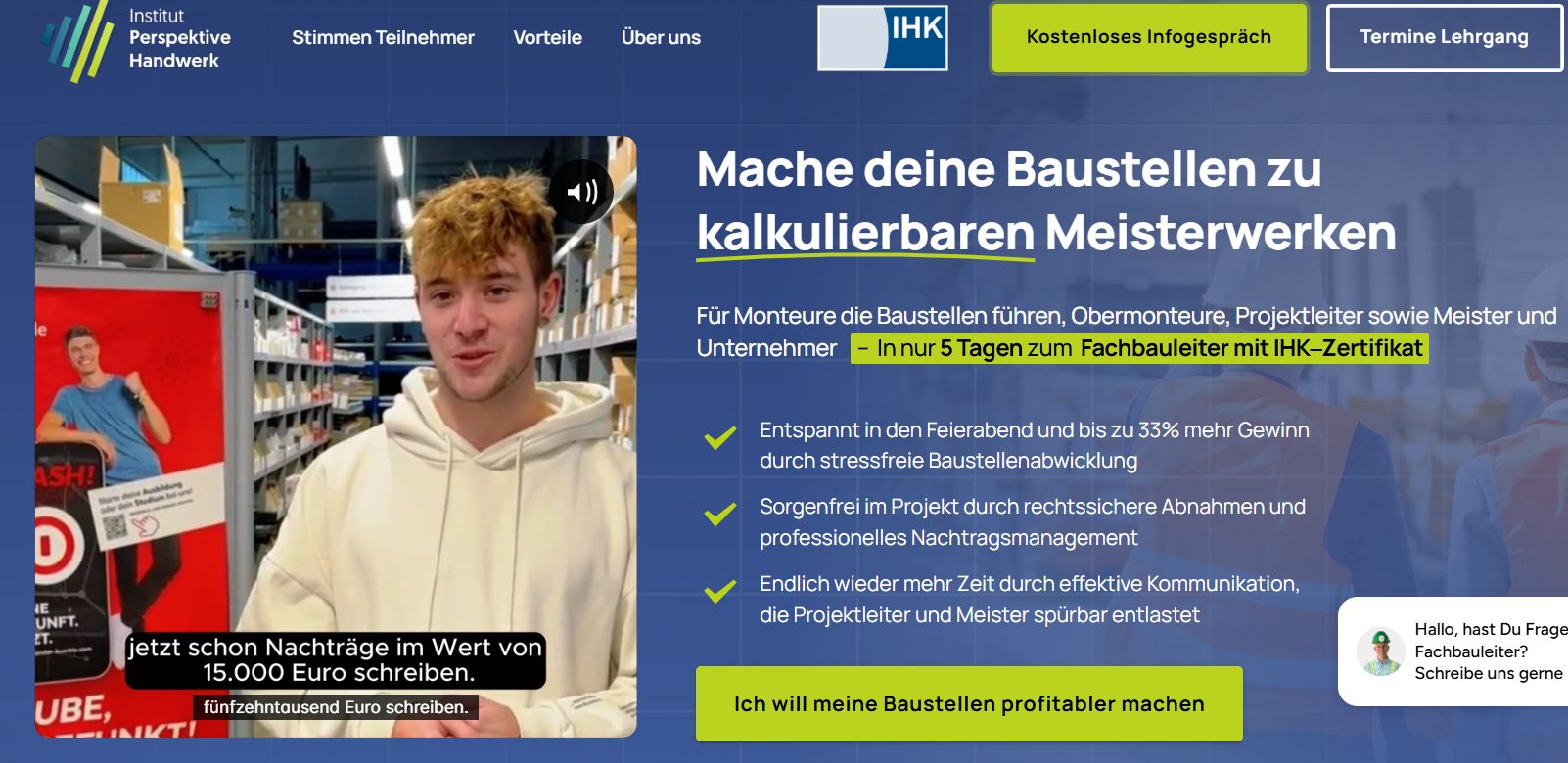 Neugestalteter IHK-Zertifikatslehrgang Fachbauleiter und Obermonteur