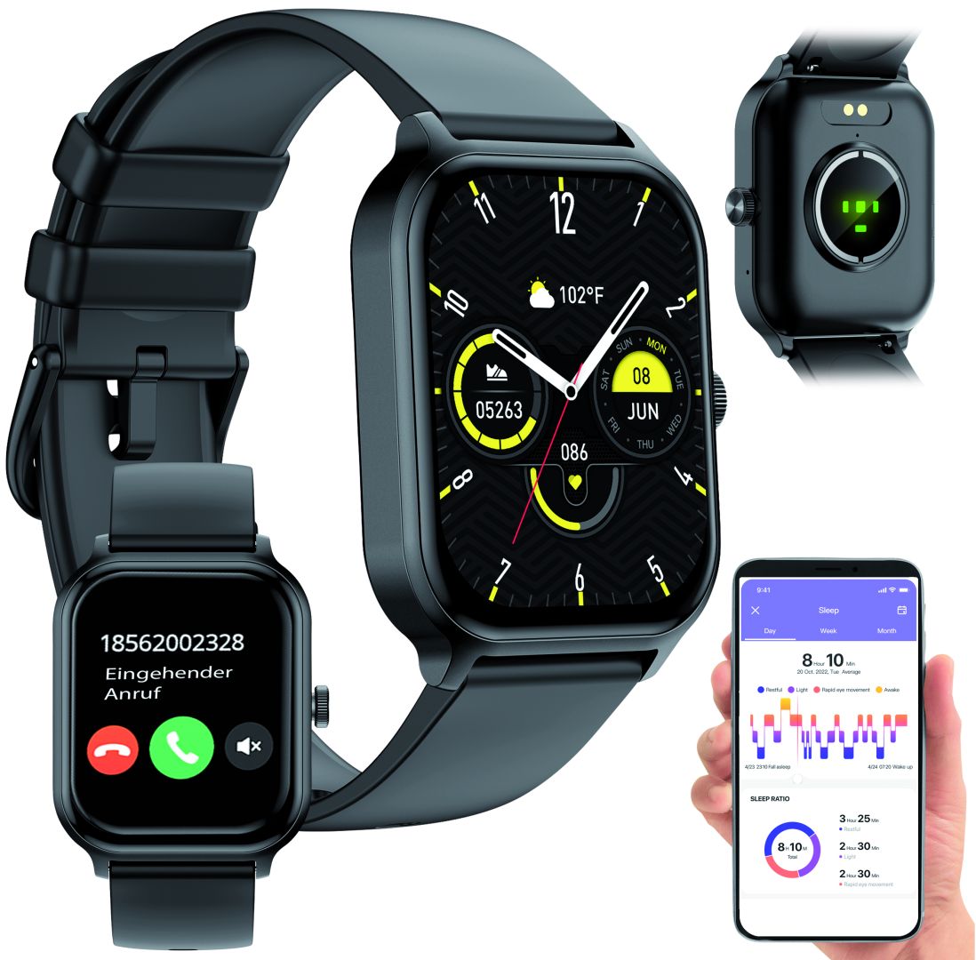 newgen medicals Fitness-Smartwatch PW-550 schwarz mit 1,93
