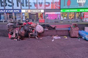 Obdachlose in den USA am Times Square