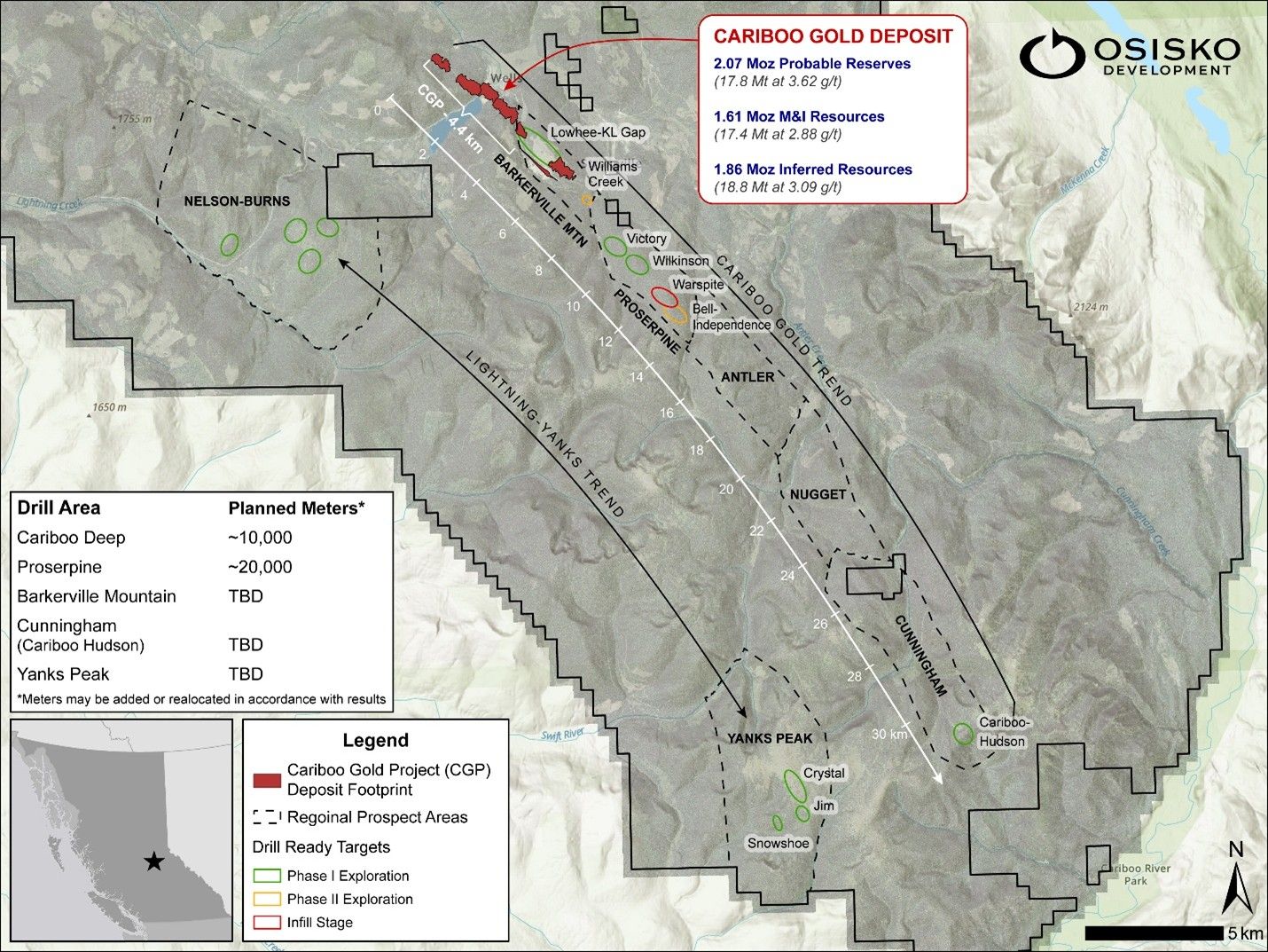 Osisko Development startet voll finanzierte 70.000-Meter-Explorationsbohrkampagne mit dem ziel neuer Entdeckungen im Cariboo-Gold-Projekt