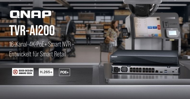 QNAP bringt den 16-Kanal PoE+ Netzwerk Smart NVR TVR-AI200 auf den Markt