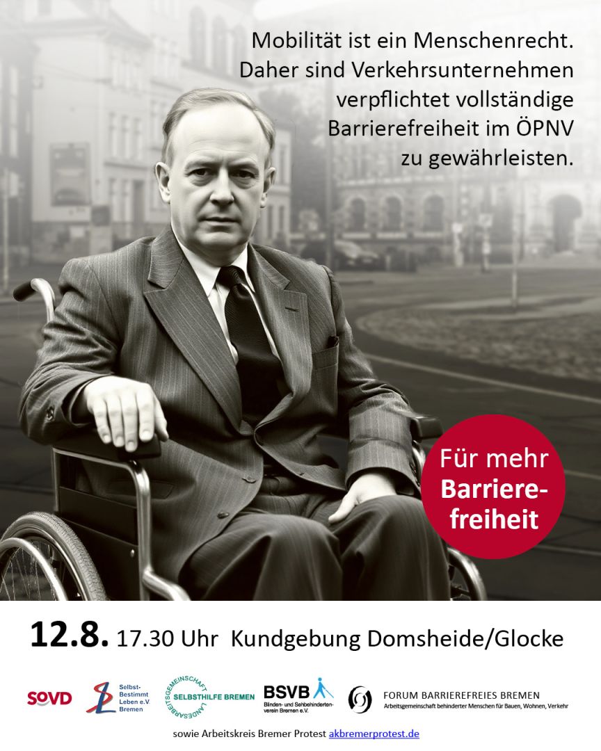 Senatspläne zur Domsheide stoßen weiterhin auf deutliche Kritik - Behindertenverbände protestieren vor der Glocke