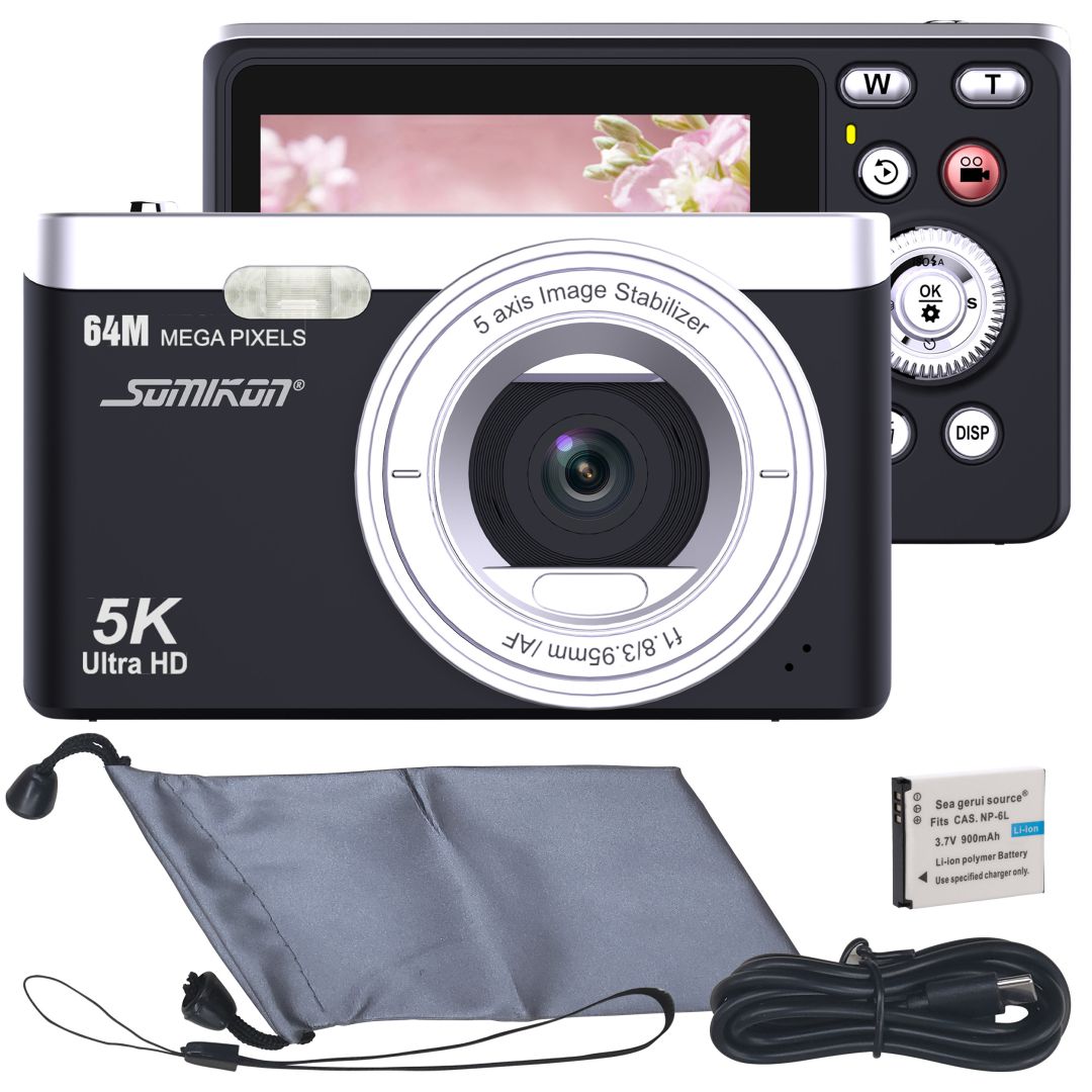 Somikon Digitale Kompaktkamera mit 64 MP, 5K, Autofokus, 16-facher Digitalzoom
