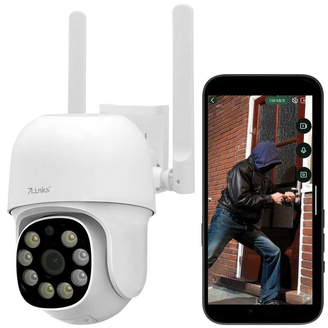 7links WLAN-Pan-Tilt-Outdoorkamera IPC-905.track, 2K, Tonerkennung, Farb-Nachtsicht, Sirene
