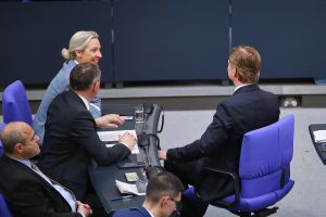 AfD-Bundestagsfraktion mit Weidel, Chrupalla und Baumann am 13.03.2025