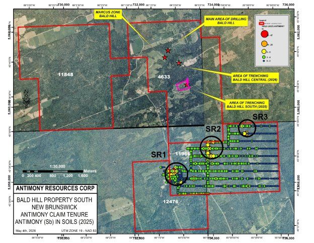 Antimony Resources Corp. (ATMY) (ATMYF) (K8J0) freut sich, die nächste Phase der Exploration bei der Antimonlagerstätte Bald Hill in der kanadischen Provinz New Brunswick bekannt zu geben