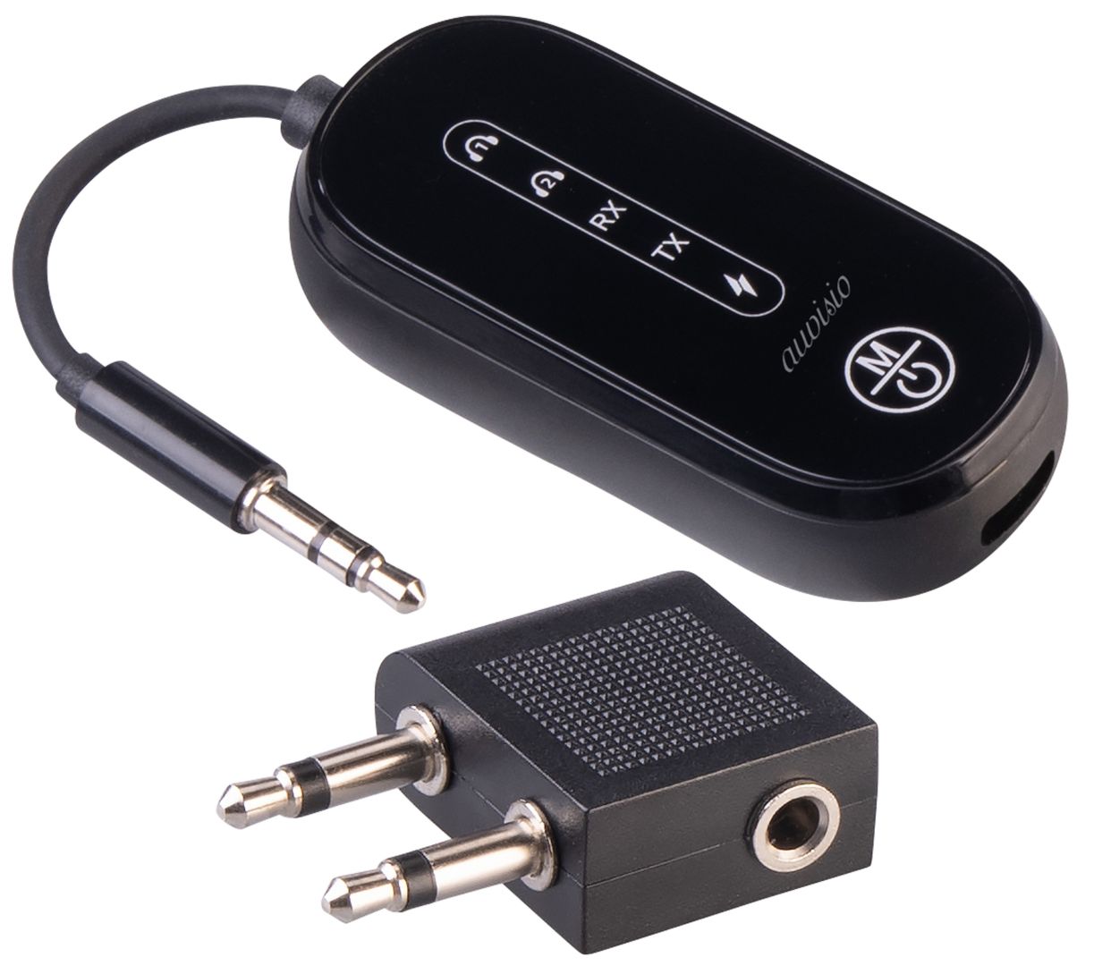 auvisio Audio-Transmitter & Receiver mit Flugzeugadapter, Bluetooth 5.4, Akku