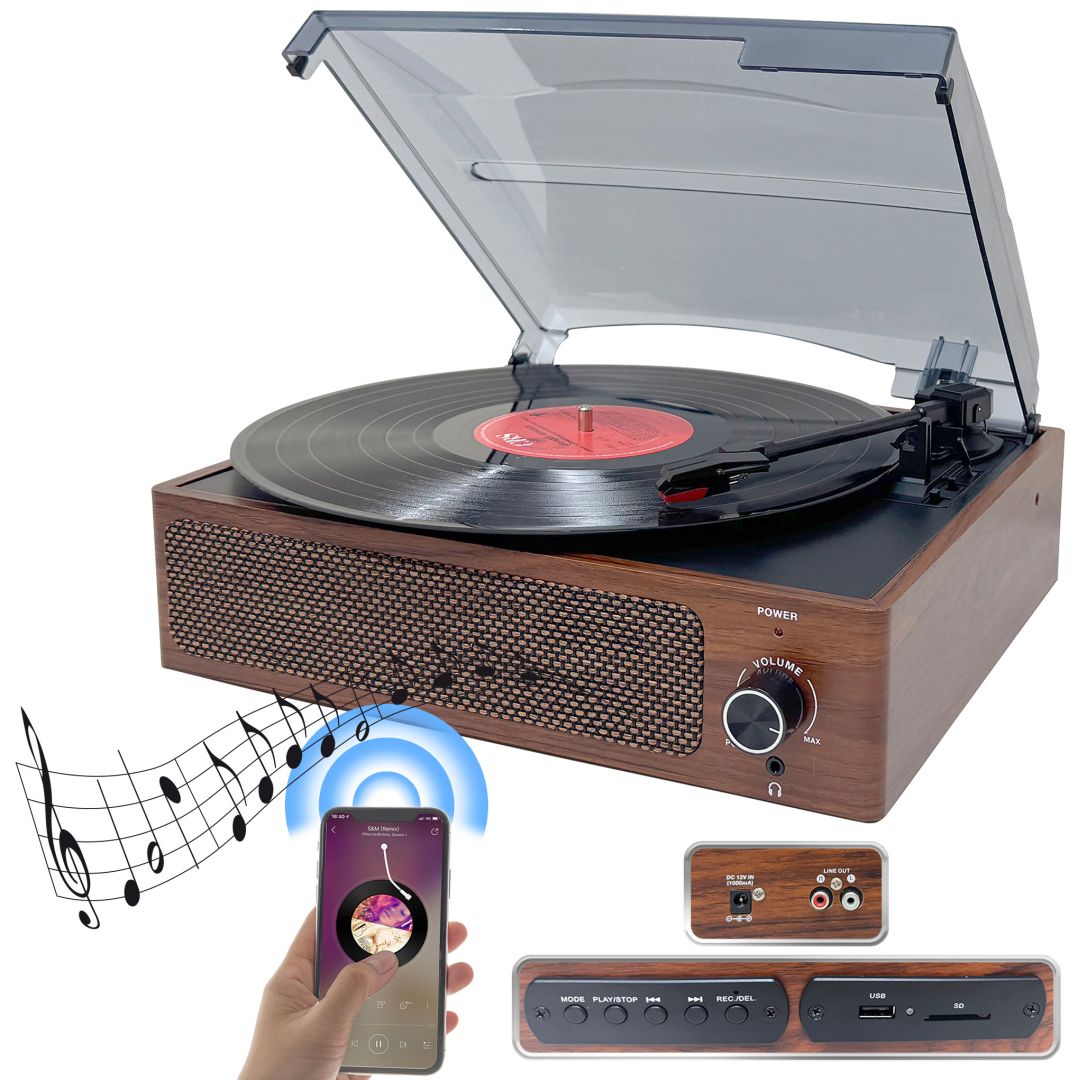 auvisio Schallplattenspieler & -Digitalisierer UPL-200.mp, Stereo-Lautsprecher, Bluetooth