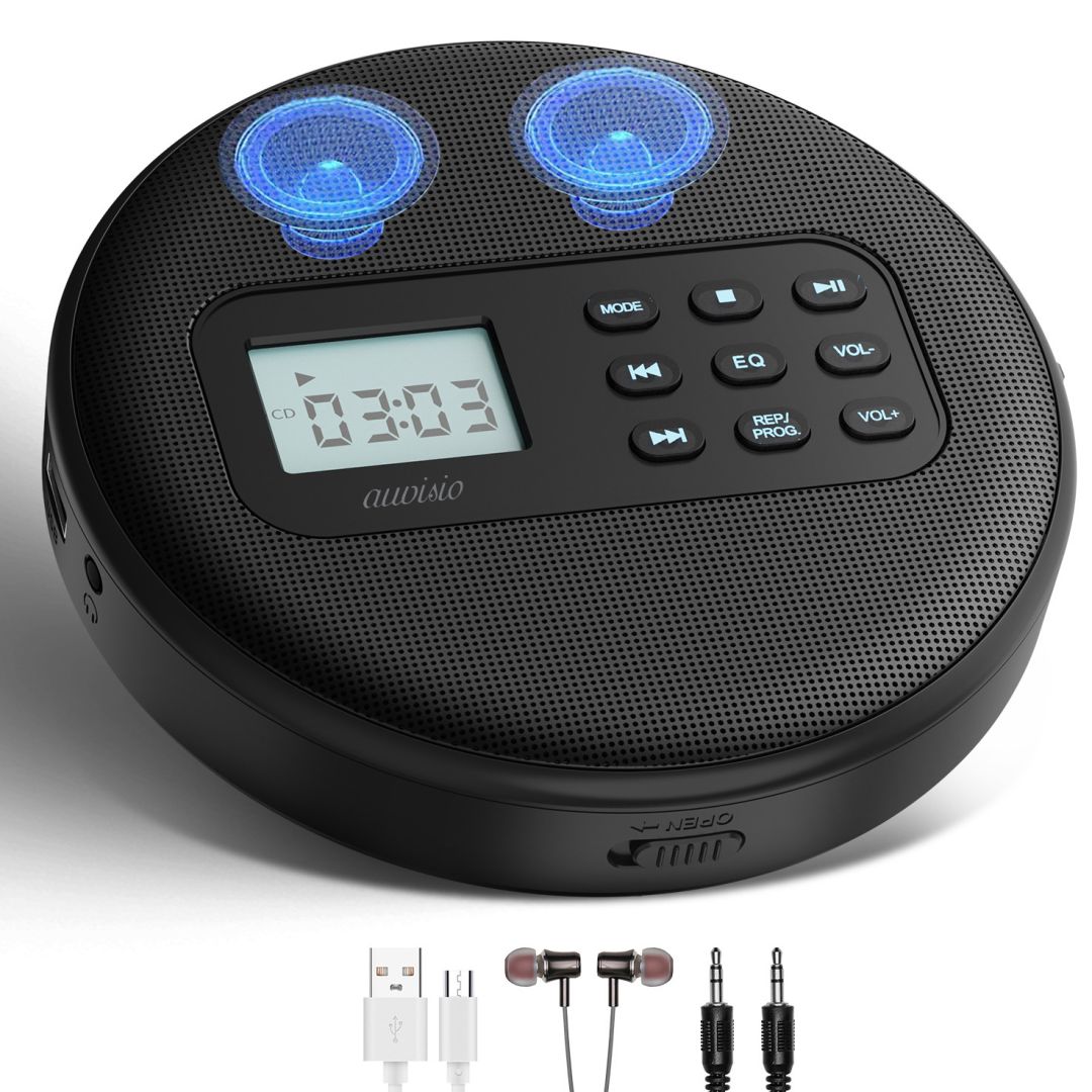 auvisio Tragbarer CD-Player mit Akku, Lautsprecher, Bluetooth, USB-Player, 5 Watt