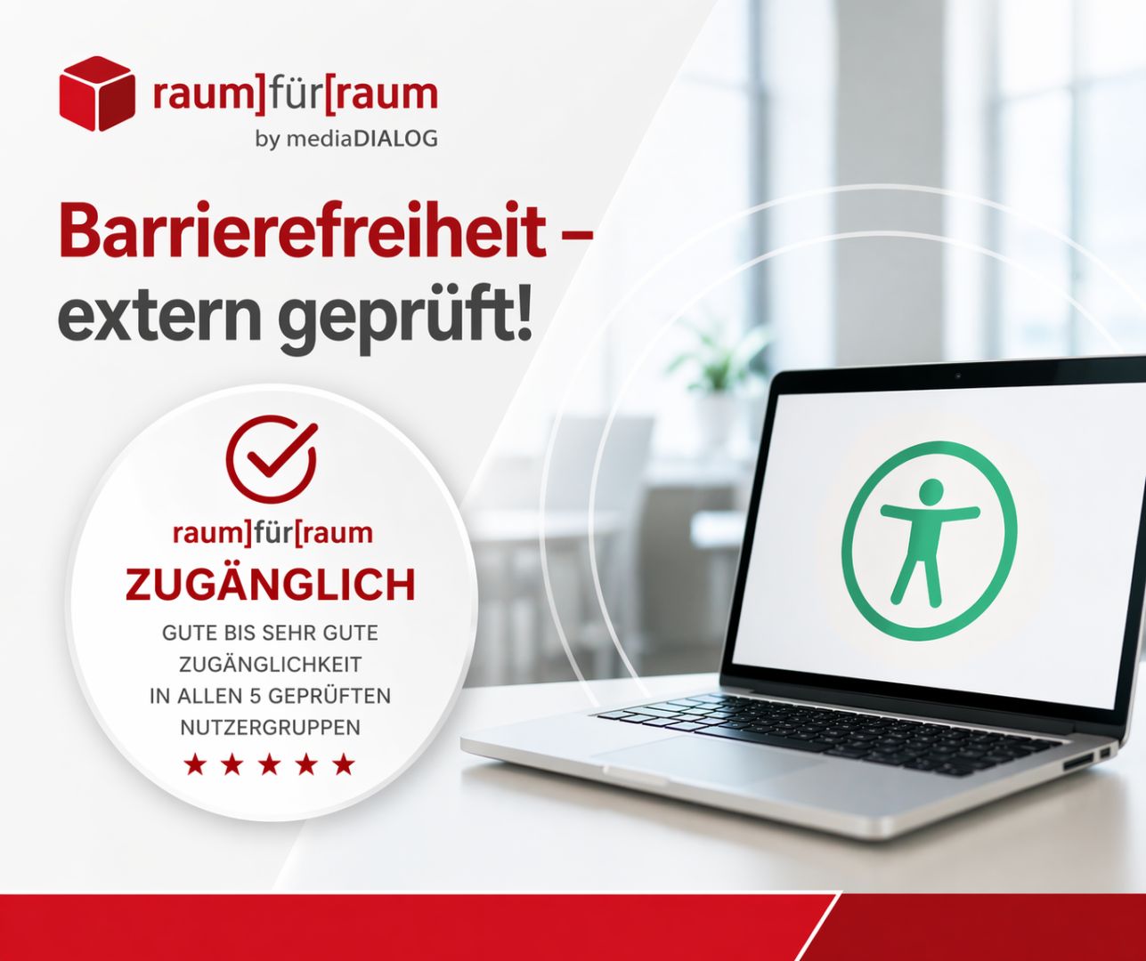 Barrierefreiheit mit geprüfter Sicherheit: raum]für[raum setzt als Buchungssoftware erneut Maßstäbe
