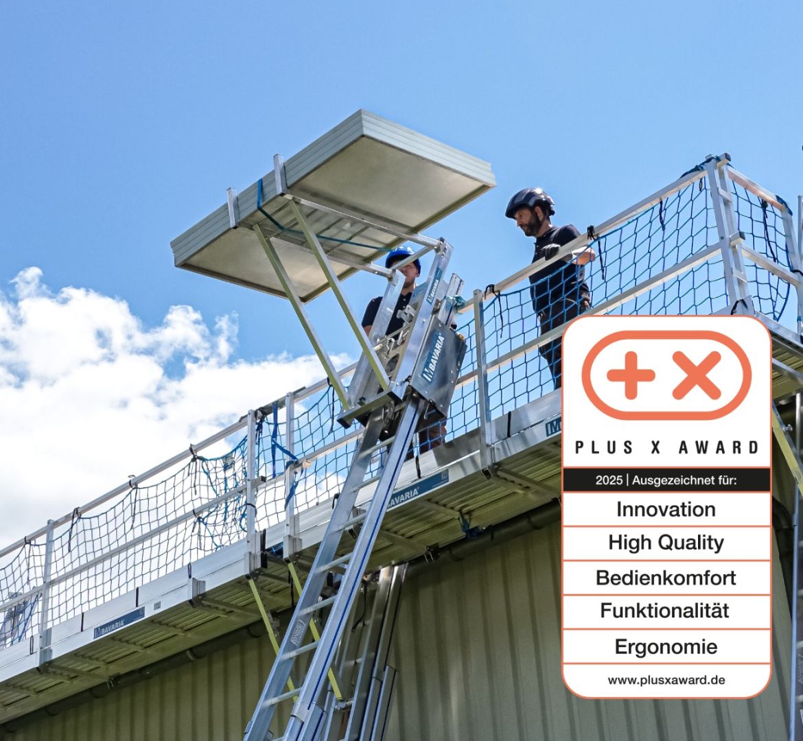 BAVARIA Leiterlift von MAUDERER gewinnt PLUS X AWARD: Innovative Lösung für sicheren Materialtransport auf Baustellen