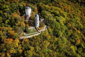 Burg Plesse im herbstlichen Wald