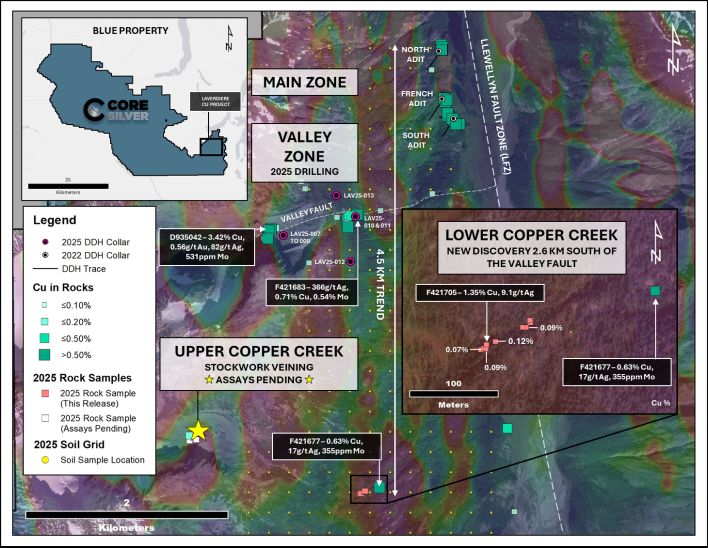 Core Silver entdeckt neue Kupfer-Porphyr-Erzgänge auf Laverdiere