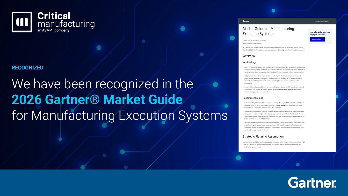 Critical Manufacturing im Gartner® Market Guide für MES 2026 als Representative Vendor genannt