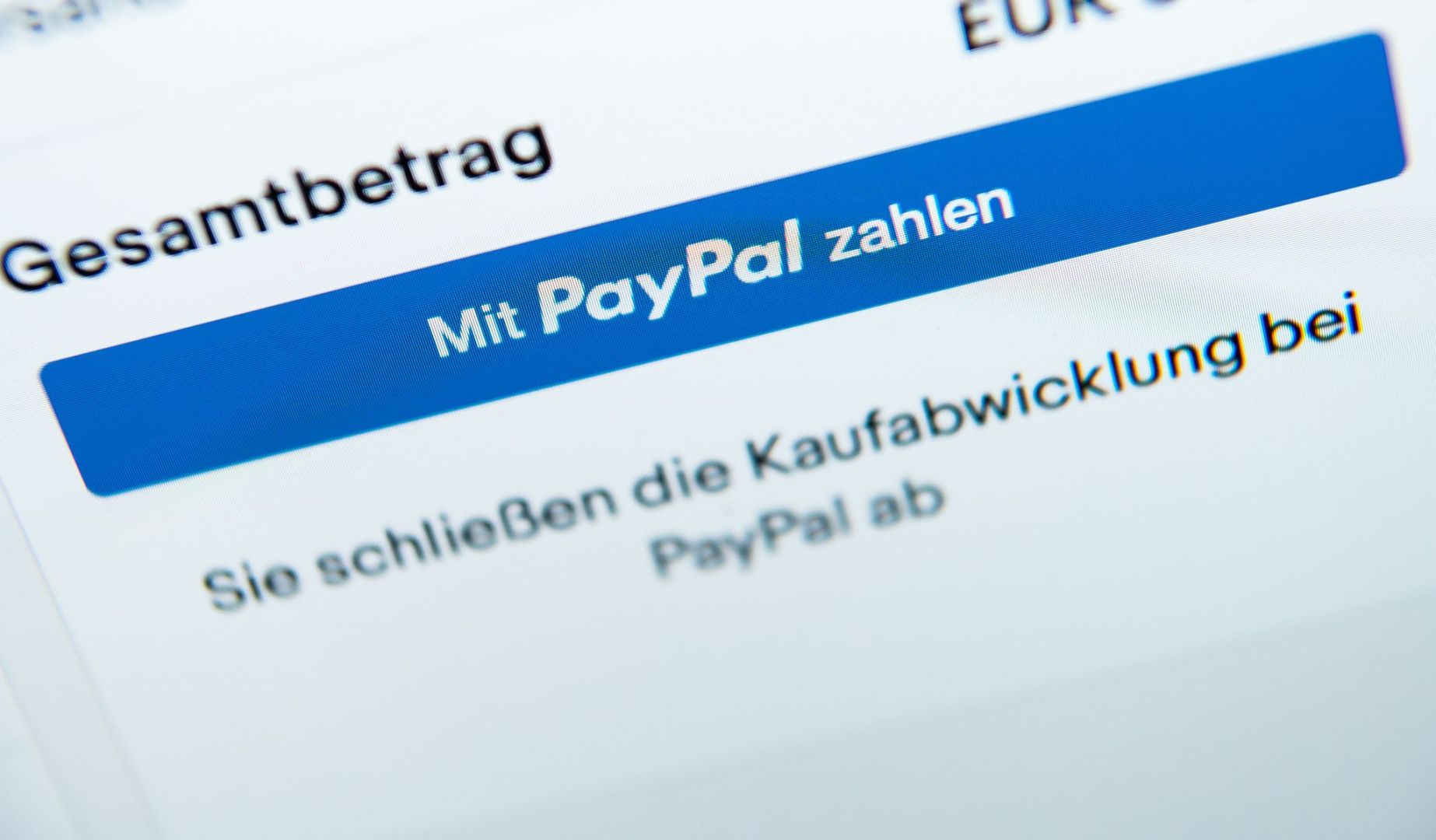 Der Schriftzug «Mit PayPal zahlen» auf einem Laptop