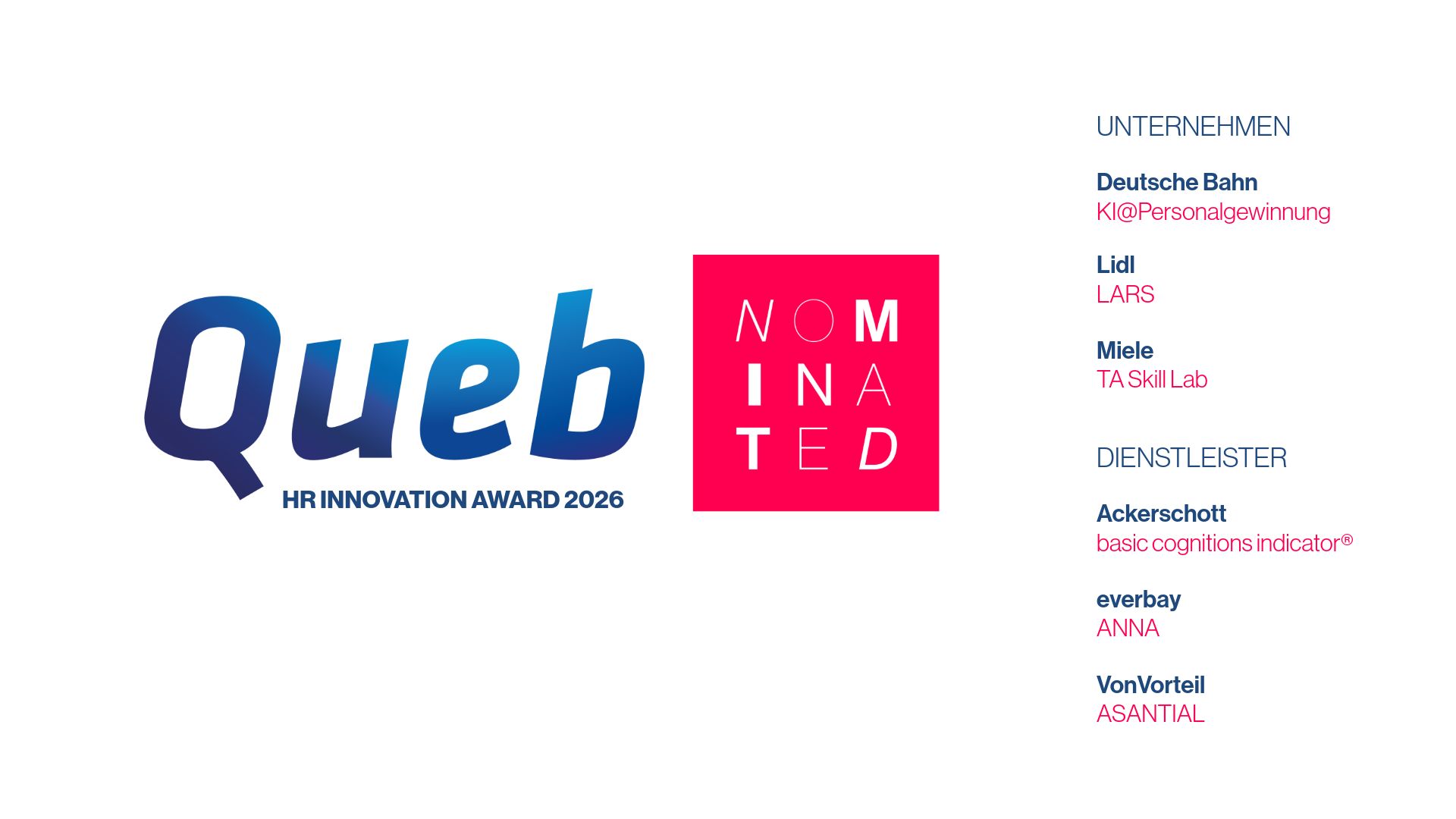 Die Shortlister der Queb HR Innovation Awards 2026 stehen fest