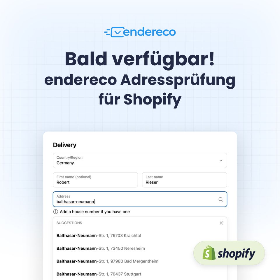 endereco bringt Adress-Validierung zu Shopify