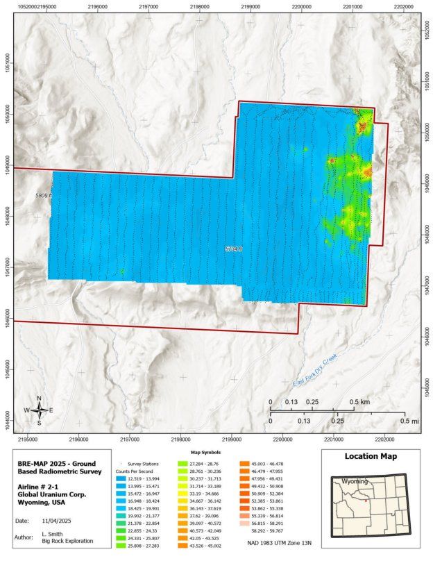 Global Uranium veröffentlicht endgültige Ergebnisse einer hochauflösenden radiometrischen Bodenvermessung auf dem Projekt Airline in Wyoming