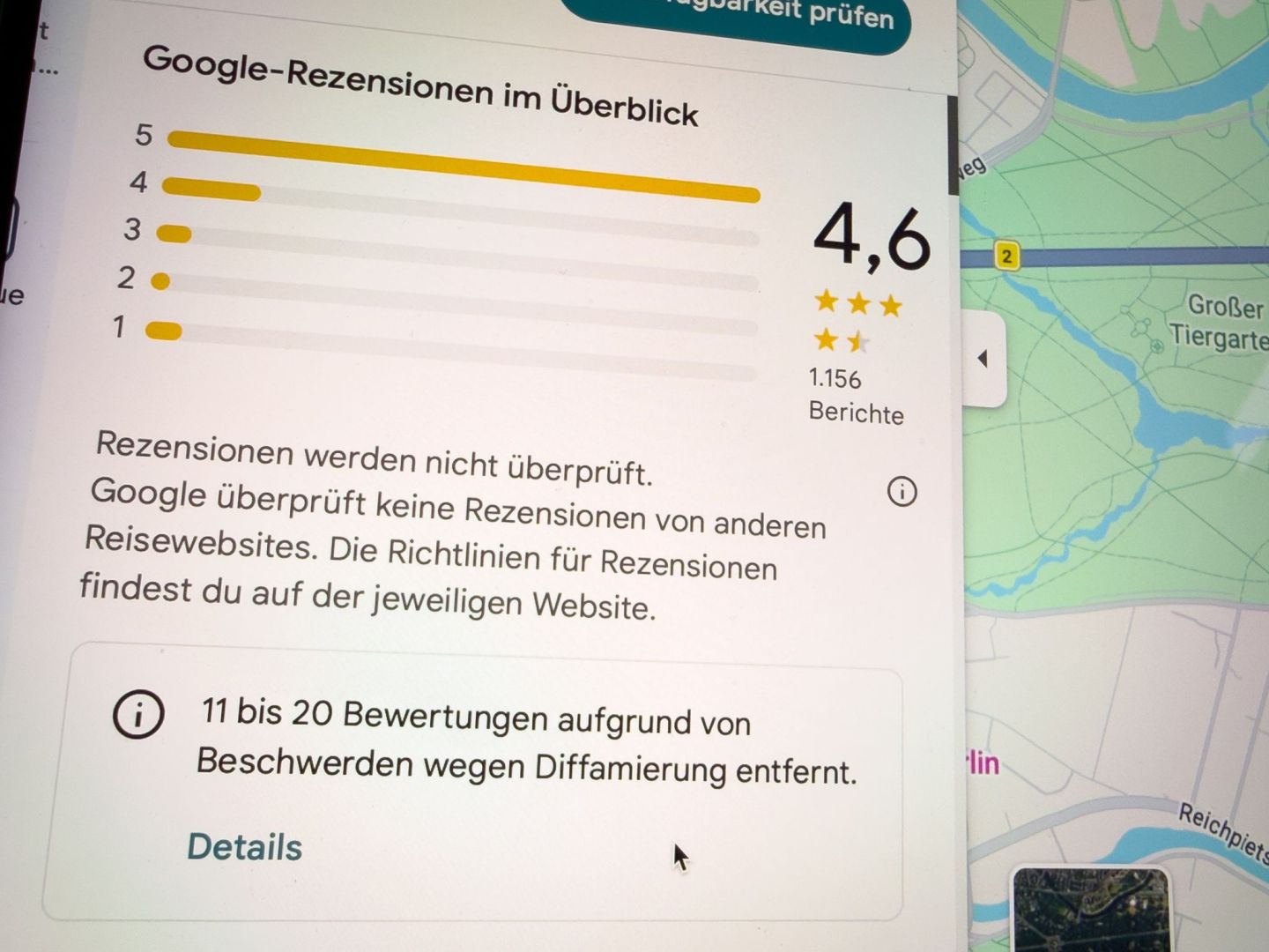 Google-Rezensionen auf einem Bildschirm