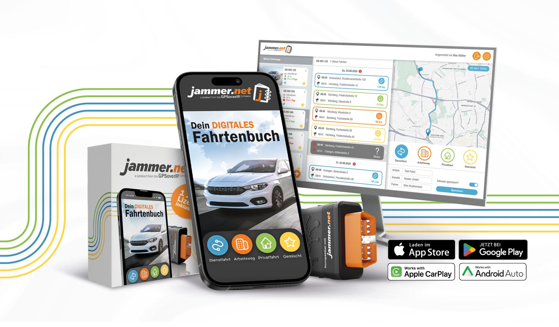 GPSoverIP launcht neuartiges, KI-gestütztes digitales Fahrtenbuch „jammer.net“ – App und OBD-Stecker erfassen Fahrten automatisch