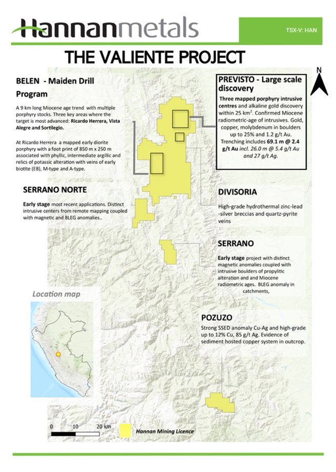 Hannan gibt bekannt, dass hochgradige Gold- und neue Kupferzonen das Projekt Previsto in Peru erweitern
