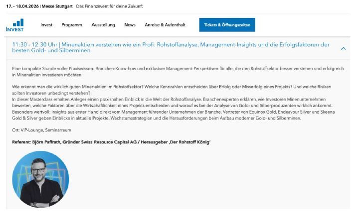 INVEST Stuttgart: Exklusive Masterclasses und Deutsche Rohstoffnacht!