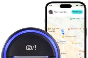 Lescars Akku-Gefahrenstellen-Warner mit Bluetooth und App, Multicolor-LED-Ring