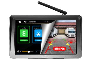 Lescars Kabelloses Solar-Funk-Rückfahrkamera-Set PA-755, CarPlay-/Android-Auto-kompatibel