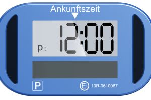 Lescars Kompakte e-Parkscheibe, ECE-Zulassung, Erschütterungssensor, Solar