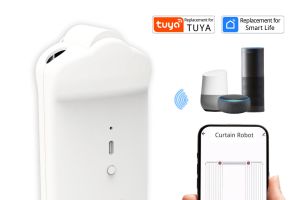 Luminea Home Control Smarter 3in1-Vorhangmotor, Akku, Bluetooth, Fernbedienung, Timer, App