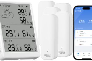 Luminea Home Control WLAN-Temperatur- & Luftfeuchtigkeits-Set TLS-100 mit Display, 5 Sensoren