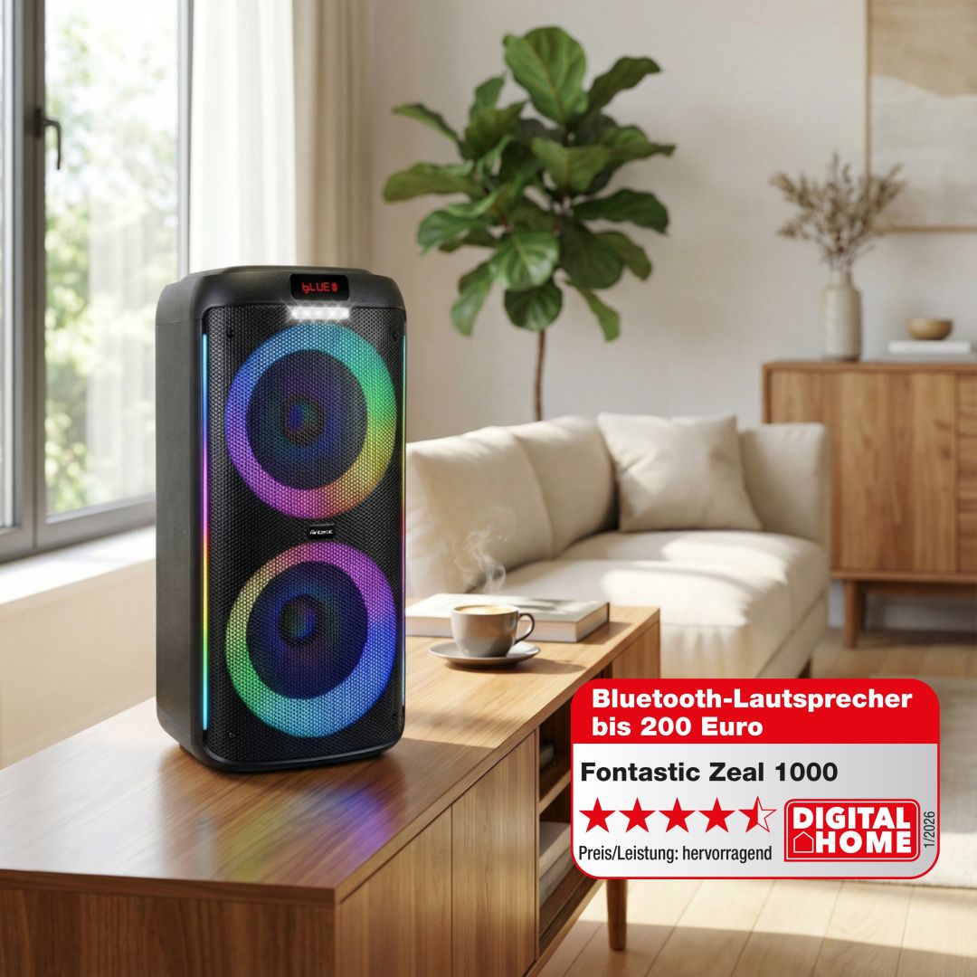 Partylautsprecher im Test: Fontastic ZEAL 1000 überzeugt mit Klang, Karaoke und Lichtshow