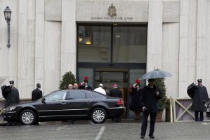Pope Francis enters Vatican hotel Casa Santa Marta