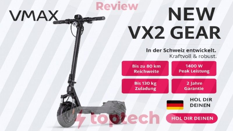 Review: VMAX NEW VX2 GEAR: Kraftvoller E-Scooter für Stadt und Steigung