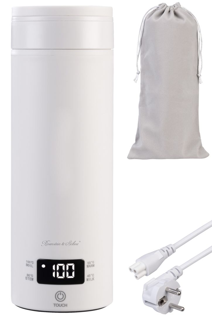 Rosenstein & Söhne Reise-Wasserkocher & Isolierkanne, 300 Watt, 500 ml, 4 Temperaturstufen